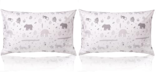 Image of WeeSprout Mini Toddler Pillow for Kids Sleeping - Organic Cotton Shell & Pillowcase with Soft & Supportive Polyfiber Filling - Good for Travel, Machine Washable, 18 x 13 x 3, Safari (Pack of 2)