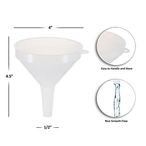 Confezione da 6 – 10,2 cm – imbuti multiuso multiuso imbuto in plastica con beccuccio raggiungendo per il trasferimento di contenuti – facile e veloce food Safe/BPA free