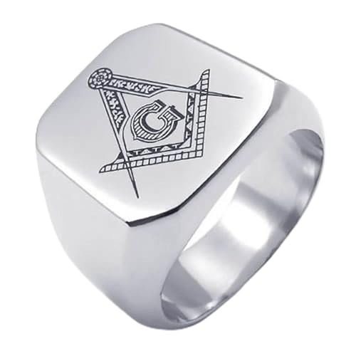 Bague homme franc-maçon anneau maçonnique argenté, cadeau pour initié