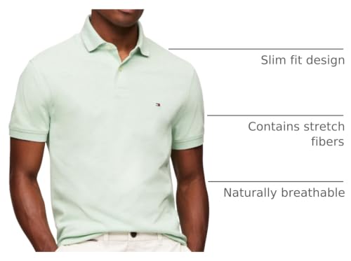 Image of Tommy Hilfiger Men's Short Sleeve Polo Shirts in Slim Fit with Stretch and Organic Pique Cotton