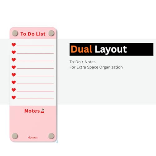 Image of Magnetic Fridge Board - ToDo List | 24x10 cm| Planner for Kitchen,Office,Home | Reusable Shopping List Board, Menu & Reminders - Pink