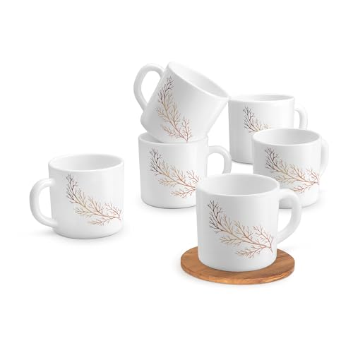 Image of Treo by Milton Opalware Amara 10 Silvia Cup Set | Microwave & Dishwasher Safe | Bone-Ash Free | Tempered Toughness | Set of 6, 100 ml Each | White | Crockery Set for Daily Use & Gifting