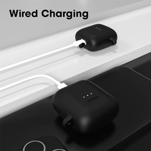 Image of Sounce Earphone Case Cover Compatible with Boat Airdopes 131, Soft Silicone Skin Case Cover Shock-Absorbing Protective Case with Keychain [Front LED Visible] - (Black)