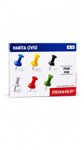 Mimaks HC-18 Renkli Harita Çivisi Push Pin, Plastik Başlık, Çelik İğne, 6 Farklı Renk Seçeneği, Mantar Pano için İdeal, Kolay Kavrama, 18 Yaş ve Üzeri