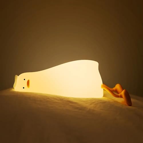 Image of GITGRNTH Squishy Seal Night Light - Soft Silicone LED Lamp with Warm Glow, USB Rechargeable, Tap Control, Cute Animal Decor for Bedroom, Kids & Adults (Lazy Duck Lamp, Regular)