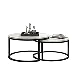 Mesa de centro de mármol con estructura de metal: la combinación de tablero de imitación de mármol y estructura de metal hace que la mesa de café sea visualmente hermosa y elegante.Tapa de laminado de imitación de mármol duradero con acabado resistente a arañazos y manchas, su característica impermeable le permite limpiar las manchas fácilmente.
