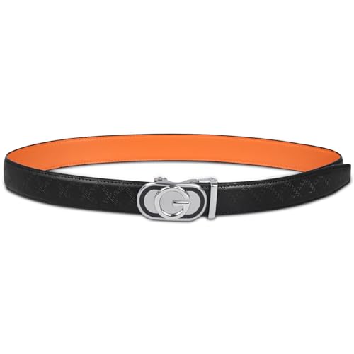 Image of Aurolran Men&Womens Leather Dress Belt Business Automatic Buckle Belt Color-Black Silver Gold