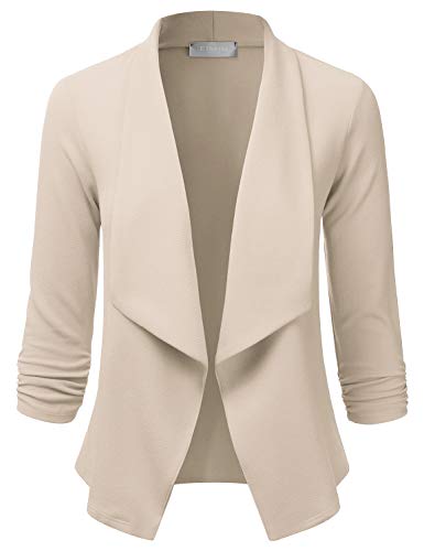EIMIN Women's 3/4 Sleeve Blazer Open Front Office Work Cardigan Jacket Stone 2XL