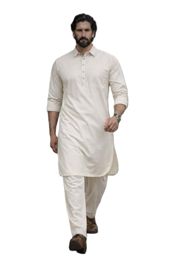Image of See Designs Men's Full Sleeve Shirt Collar Solid Pathani Kurta with Salwar