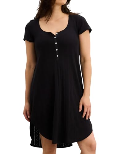 HATCH The Pointelle Nightgown, Short Sleeve, Stretchy, Soft Women's Dress for Easy Nursing, Pregnancy & Postpartum, Black, Size 4