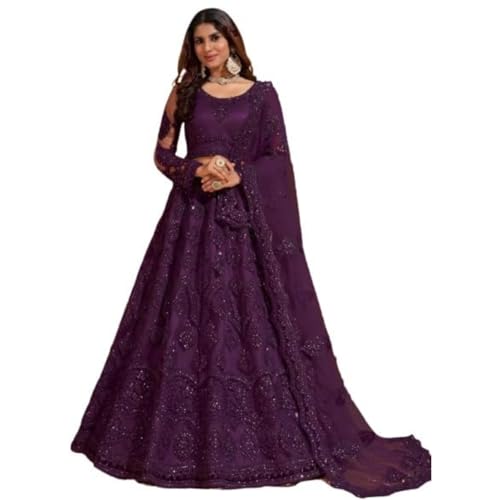 Image of ZAALIMA FASHION Women's Semi Stitched satin blend Lehenga Choli with Embroidered Pattern Unstitched Blouse and Dupatta Set | Women's Lehenga Cholis