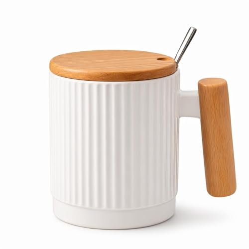 Image of Coffee Mug, Gift for Woman, Birthday Present for Girlfriend, Present for Wife Birthday, Mugs for Present, Holi Gifts, Panda Mug with Lid & Spoon (Fluted White)