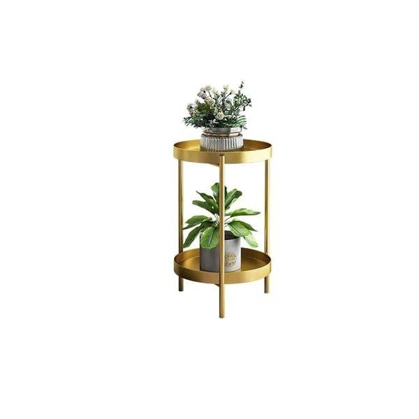 Eminence Art Round Metal Plant Stand 2-Tiered Plant Pot Stand for Indoor for Home Balcony Decor, Office, Garden, Outdoor/living room flower pot stand (Gold)