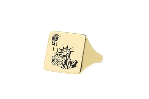 Bague en or USA de forme carrée et gravée au motif patriotique