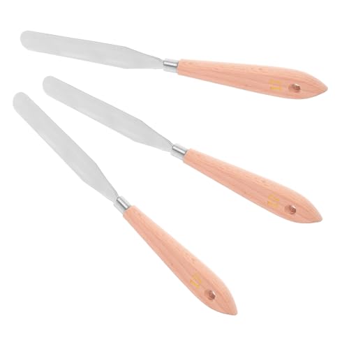 Hohopeti Juego de 3 Espátulas para Pintar Paleta Hoja de Acero Inoxidable y Mango de Madera, Espátulas para Pintura al Óleo y Mezcla de Colores, Herramienta Artística para Dibujo y Óleo