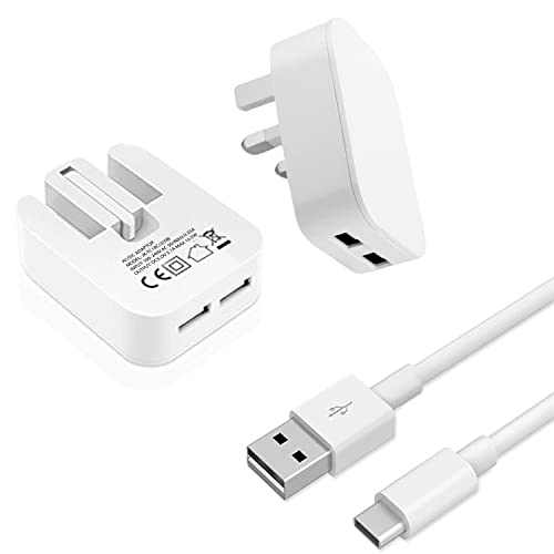 iPro Accessories For Honor X8 Charger, Honor X8 Wall Charger, 2.1A[10.5W] Dual Port With Foldable Pins Quick Charger Plug With USB Cable (White)