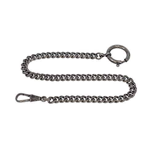 Jean Jacot Taschenuhrkette, mit Karabinerhaken und Federringverschluss, Made in Germany (Länge: ca. 30 cm, Panzerkette, angeschliffen, antikversilbert)