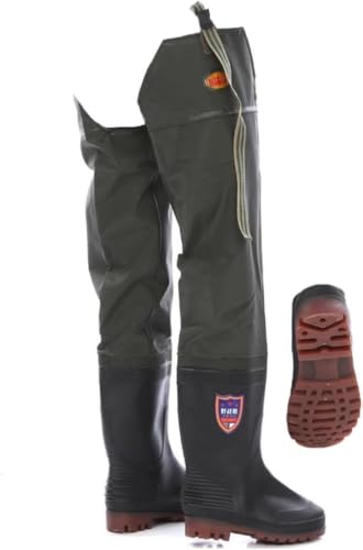 Botas De Pesca Impermeables De PVC para Vadear hasta La Cadera, 80 Cm De Altura, con Hebilla Ajustable Y Suela Oxford Resistente Al Desgaste., Green, 5.5 UK