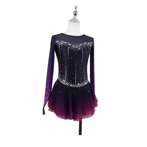 Vestido Feminino Gradiente Para Patinação No Gelo, Adulto, Mangas Compridas, Performance De Competiç