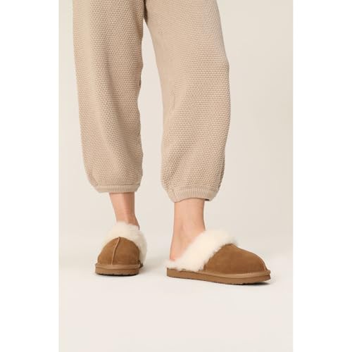 Image of Project Cloud Genuine Leather Slippers for Women with Genuine Fur Lining, Non-Slip Indoor /Outdoor Clog Mule Slippers, Memory Foam Insole