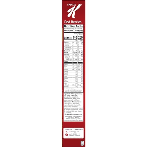 Kellogg's Special K Breakfast Cereal, Family Breakfast, Fiber Cereal, Red Berries, 11.7oz Box (1 Box)