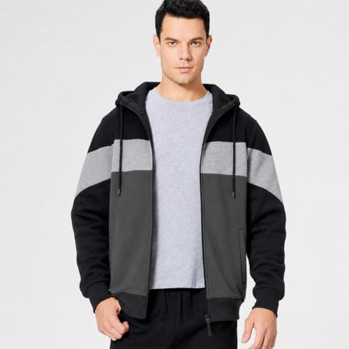 Image of DUOFIER Men's Hoodies Zip Front Sweatshirt Color Blocking Hooded
