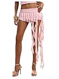 SOLY HUX Women's Mesh Irregular Ruffle Trim Layered Y2k Mini Skirt Concert Music Festival Date Outfits Plain Pink Small