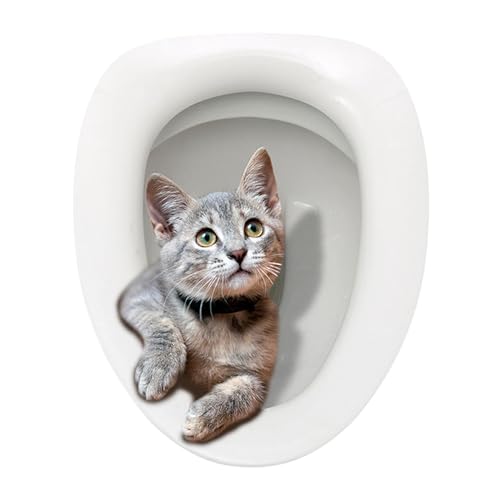 Leefasy 漫画の便座蓋ステッカー 猫ステッカートイレ蓋デカール 3D 動物 防水 トイレ蓋 PVCステッカー 便座ステッカー 便座装飾 かわいい猫プリントトイレ蓋ステッカー DIY 壁アートデカール 家の装飾 かわいい猫便座蓋ステッカータイルガラス