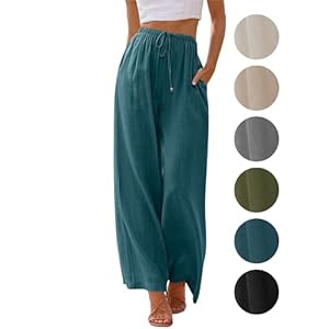 Puimentiua Sommerhose Damen Leicht,Sommer Leinenhosen,Palazzo Hose,Wide Leg Pants,Elegant Stoffhose,Luftig Sommerhosen,Women Leinen,Lockere Hosen mit Weite Bein und Tunnelzug (S-XXL)