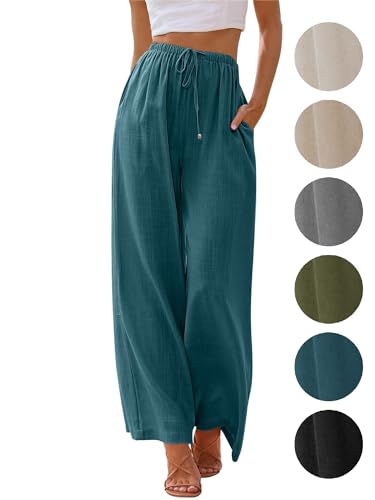 Puimentiua Sommerhose Damen Leicht,Sommer Leinenhosen,Palazzo Hose,Wide Leg Pants,Elegant Stoffhose,Luftig Sommerhosen,Women Leinen,Lockere Hosen mit...