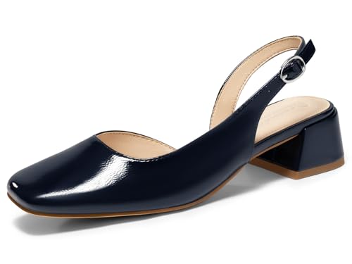 Coutgo Womens Chunky Low Heels D'Orsay Slingback Pumps Closed Square Toe Work Office Dress Shoes, Navy, Size 8.5