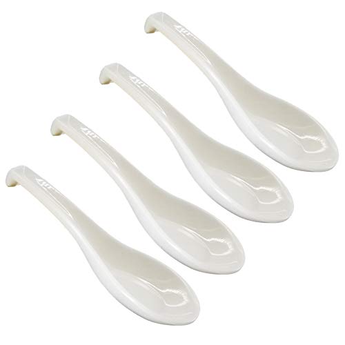 Happy Sales HSJM- SPNWHT Set of 4 pc Jade Melamine Soup Rice Spoons Chinese Won Ton Soup Spoon Asian Soup Spoon