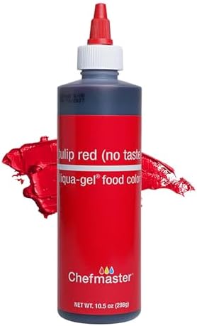 Chefmaster Tulip Red Liqua-Gel® Food Coloring | Vibrant Color | Professional-Grade Dye for Icing, Frosting, Fondant | Baking & Decorating | Fade-Resistant | Easy-to-Use | Made in USA | 10.5 oz