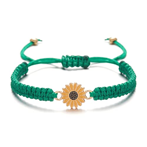 Kicomvi Sunflower Bracelets Adjustable Boho Sunflower Daisy Charm Bracelets Handmade Braided Rope Friendship Matching Bracelets Promise Bracelets For Couples Women Girl Friends Summer Jewelry-Green #TOP3