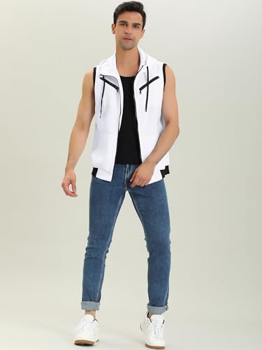uxcell Men's Sleeveless Slim Fit Hoodie Vest Zipper Drawstring Gilet Jacket with Pockets3