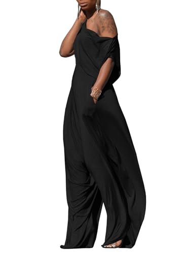 Womens Casual 2 Piece Outfit Loose Off Shoulder Crop Tops Harem Pants Jumpsuit Tracksuits Set