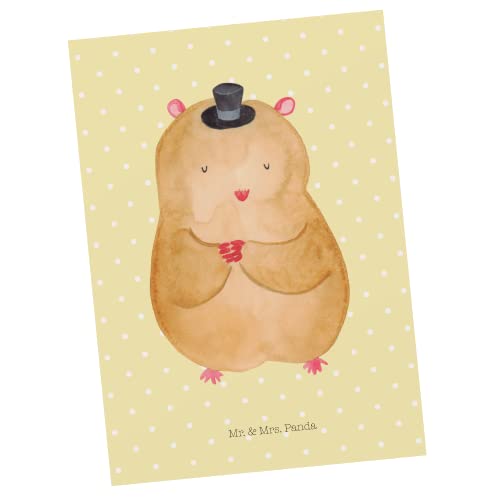 Mr. & Mrs. Panda Carte de vœux, Carte-Cadeau, Carte Postale Hamster avec Chapeau - Couleur Pastel Jaune Cover