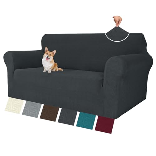 MAXIJIN Elastic 2 Seater Sofa Covers (55"-69", Universal Couch Cover With Armrests, Modern Stretch Cat Anti-Scratch Covers, Washable Non-Slip Slipcovers (Dark Grey, 2 Seater)