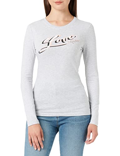 Love Moschino Damen Tight-fitting Long Sleeves With Brand Signature Print T Shirt, Melange Light Gray, 40 EU Cover