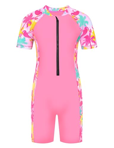 Image of Girls One Piece Swimsuit UPF 50+ Rash Guard with Front Zipper for Ages 3-14