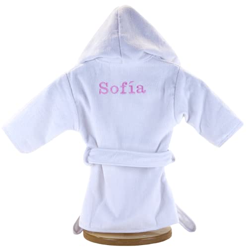 BebeDeParis | Bata de baño Personalizada para Bebé, Albornoz 100% Algodón Super Suave con Cierre y Capucha a Juego, Mangas largas para bebé de 6-18 Meses, Bordado Incluido Cover