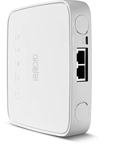 Alcatel HH40 4G/LTE router (CAT4 | 150 Mbit/s Download | 50 Mbit/s Upload), včetně 2 externích LTE antén, WLAN 802.11 b/g/n, funkce Hotspot, WPS, 2 x 100 Mbit/s LAN port, bílý HH40V-2BALAT1-1