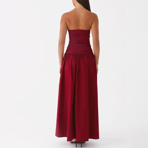 Image of Women Tube Top Maxi Dress Summer Strapless Backless Bodycon Long Bandeau Dress Elegant Off Shoulder A Line Dresses
