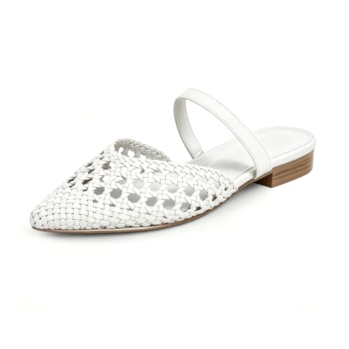 Image of Mesh Mules for Women Comfy Raffia Woven Strap Closed Pointed Toe Mule Flats Casual Slip on Dress Slides Flats