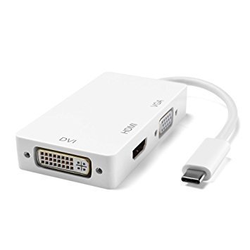 Tavakkal® 3 in 1 USB-C Type C Male to DVI + HDMI + VGA Female Adapter Compatible for The MacBook(Pro)/Chromebook Pixel and Other USB-C Supported Devices