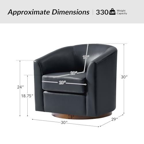 Image of HULALA HOME Genuine Leather Swivel Barrel Chairs Set of 2, Round Swivel Accent Chairs with Solid Wood Base, Leather Barrel Accent Chair for Living Room, No Assembly Required, Navy