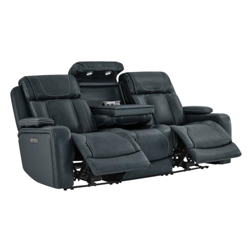 Image of Watson & Whitely Power Reclining Sofa 3-Seat Middle Flip Back, Leather Blue