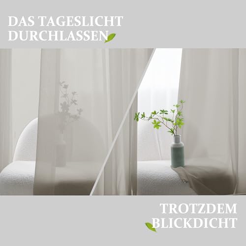 CUCRAF Transparente Gardinen mit ösen Vorhänge Wohnzimmer & Schlafzimmer, H245 x B140cm 2er Set Transluzente Vorhänge Hellgrau, Unifarbene Pflegeleichte und Knitterfreie Vorhänge in Leinenoptik