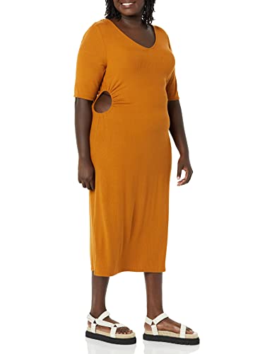 Image of Amazon Essentials Women's Fine Rib V Neck Side Cut-Out Midi Dress (Previously Daily Ritual)