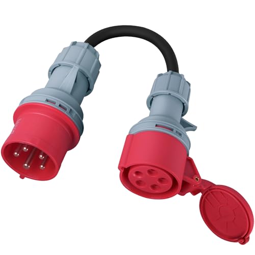 CEE 3-Phasen Adapter Aweohtle 32A Stecker auf 16A Kupplung (5-polig 220V-415V) IP44 CEE Adapter für Elektroauto Wohnmobil Camping und Außenbereich